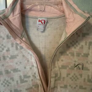 Kari Traa Wool quarter zip Light Pink and sage green base layer Top XL EUC